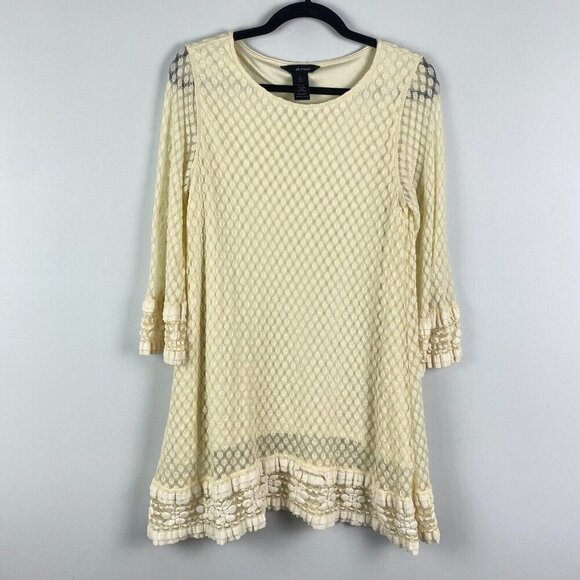 Ali Miles Tops - Ali Miles Cream Lace Tunic Top Ivory Size Medium 3/4 Sleeves Sheer